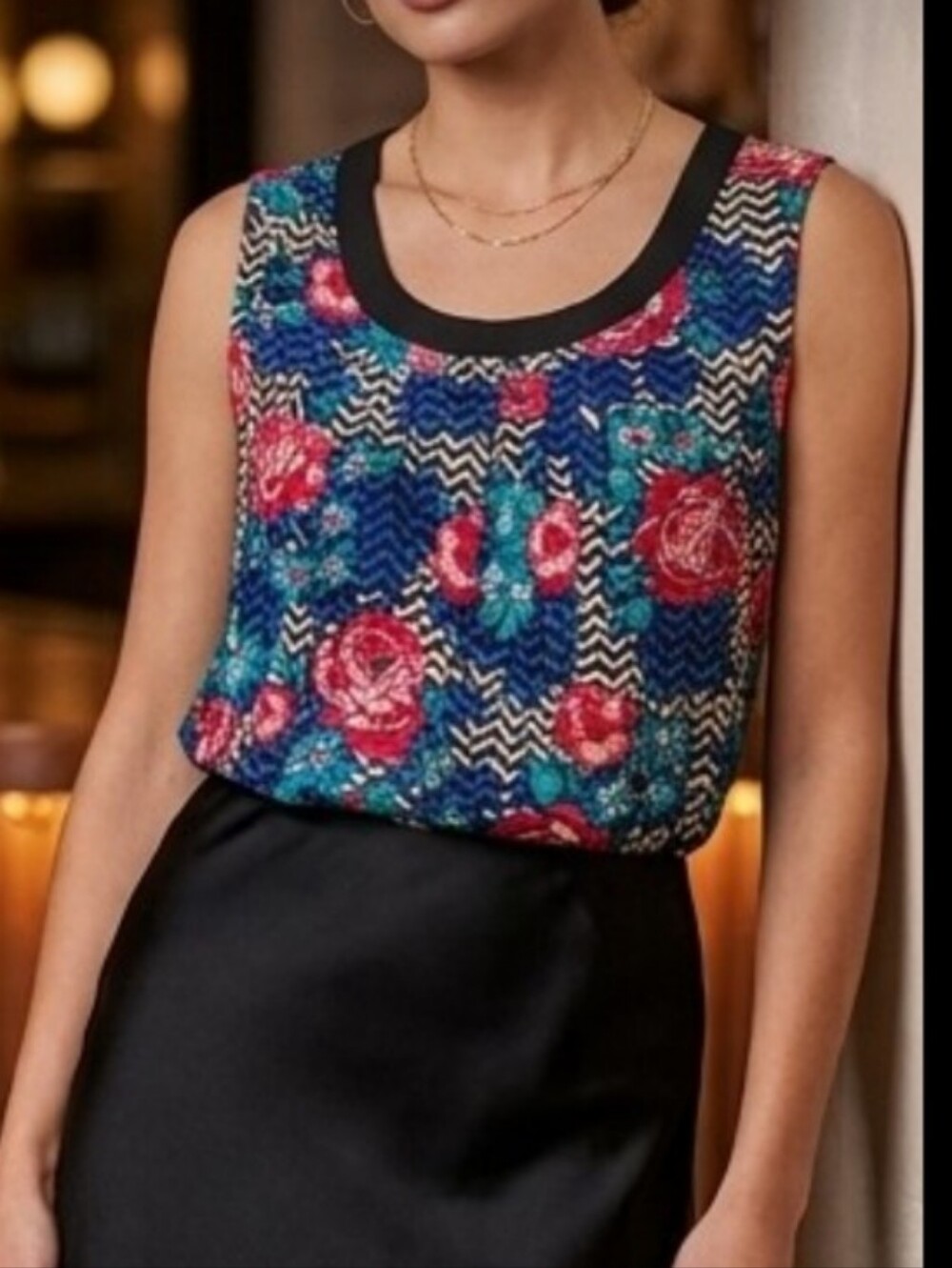 Candie’s Floral Sleeveless Tank Blouse Lightweight Casual Chic Office Wear-Sz L